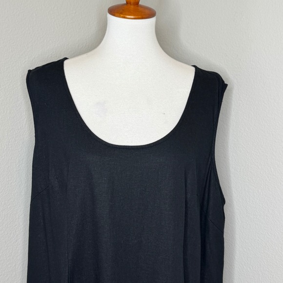 A.K.C. Vintage Linen Blend Sleeveless Maxi Dress 3X Black Embroidered Flowers - Picture 3 of 9